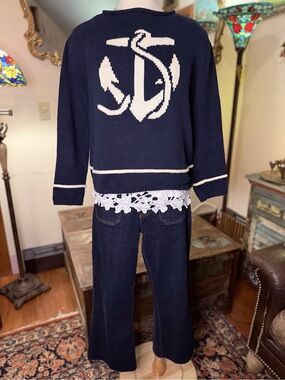 Nautical Outfit! Anchor Sweater, Lined Lace Cami, cropped jeans